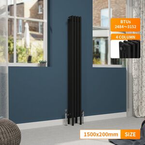 NRG - BlackTraditional 4 Column Radiator Cast Iron Style Heating Rads Vertical 1500x200mm NRG - BlackTraditional 4 Column Radiator Cast Iron Style Heating Rads Vertical 1500x200mm
