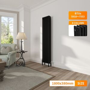 NRG - BlackTraditional 4 Column Radiator Cast Iron Style Heating Rads Vertical 1800x380mm NRG - BlackTraditional 4 Column Radiator Cast Iron Style Heating Rads Vertical 1800x380mm