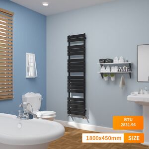 NRG - Heated Towel Rail Flat Panel Central Heating Bathroom Rad Radiator Black 1800x450mm NRG - Heated Towel Rail Flat Panel Central Heating Bathroom Rad Radiator Black 1800x450mm