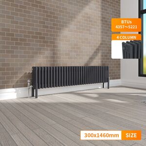 NRG - Traditional 4 Column Radiator Cast Iron Style Central Heating Rads Horizontal Anthracite 300x1460mm NRG - Traditional 4 Column Radiator Cast Iron Style Central Heating Rads Horizontal Anthracite 300x1460mm