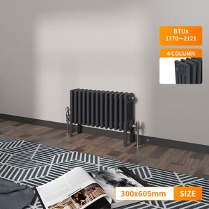NRG - Traditional 4 Column Radiator Cast Iron Style Central Heating Rads Horizontal Anthracite 300x605mm NRG - Traditional 4 Column Radiator Cast Iron Style Central Heating Rads Horizontal Anthracite 300x605mm