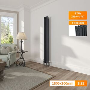 NRG - Traditional 4 Column Radiator Cast Iron Style Central Heating Rads Vertical Anthracite 1800x200mm NRG - Traditional 4 Column Radiator Cast Iron Style Central Heating Rads Vertical Anthracite 1800x200mm