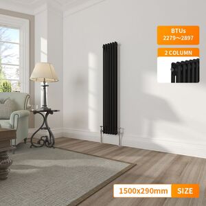 NRG - Traditional Cast Iron Style Vertical Vintage Radiator Rads Black 2 Column 1500 x 290mm NRG - Traditional Cast Iron Style Vertical Vintage Radiator Rads Black 2 Column 1500 x 290mm