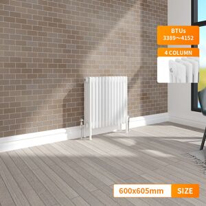 NRG - Traditional Radiator Vintage Cast Iron Style Rads Horizontal 4 Column White 600x605mm NRG - Traditional Radiator Vintage Cast Iron Style Rads Horizontal 4 Column White 600x605mm