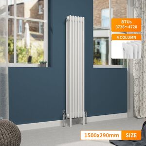 NRG - Traditional Radiator Vintage Cast Iron Style Rads Vertical 4 Column White 1500x290mm NRG - Traditional Radiator Vintage Cast Iron Style Rads Vertical 4 Column White 1500x290mm