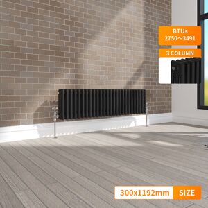NRG - Traditional Vintage Cast Iron Style Radiator Horizontal Rad Black 3 Column 300 x 1192mm NRG - Traditional Vintage Cast Iron Style Radiator Horizontal Rad Black 3 Column 300 x 1192mm