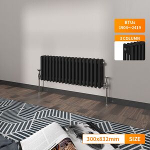 NRG - Traditional Vintage Cast Iron Style Radiator Black Horizontal 3 Column 300 x 832mm NRG - Traditional Vintage Cast Iron Style Radiator Black Horizontal 3 Column 300 x 832mm