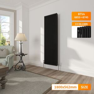 NRG - Traditional Vintage Cast Iron Style Radiator Black Vertical 3 Column 1800 x 562mm NRG - Traditional Vintage Cast Iron Style Radiator Black Vertical 3 Column 1800 x 562mm
