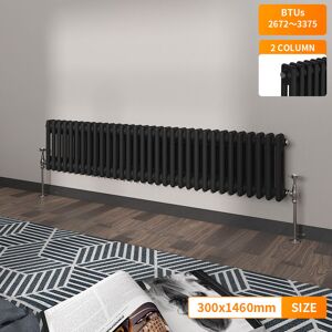 NRG - Traditional Vintage Cast Iron Style Radiator Black Horizontal 2 Column 300 x 1460mm NRG - Traditional Vintage Cast Iron Style Radiator Black Horizontal 2 Column 300 x 1460mm