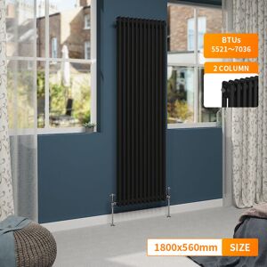 NRG - Traditional Vintage Cast Iron Style Radiator Black Vertical 2 Column 1800 x 560mm NRG - Traditional Vintage Cast Iron Style Radiator Black Vertical 2 Column 1800 x 560mm