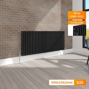 NRG - Traditional Vintage Cast Iron Style Radiator Horizontal Rad Black 3 Column 600 x 1462mm NRG - Traditional Vintage Cast Iron Style Radiator Horizontal Rad Black 3 Column 600 x 1462mm
