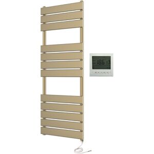 Manissa - Richmond Electric Heated Towel Rail Brushed Brass 500mm w x 1200mm h Flat Panel Bathroom Radiator + 7 Day Programmble Timer/Thermostat Manissa - Richmond Electric Heated Towel Rail Brushed Brass 500mm w x 1200mm h Flat Panel Bathroom Radiator + 7 Day Programmble Timer/Thermostat