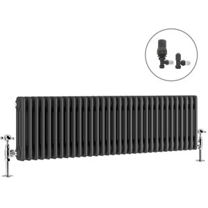 NRG Traditional Radiator Anthracite Cast Iron Style Rads with Angled Thermostatic Valves Horizontal 3 Column 300x1462mm NRG Traditional Radiator Anthracite Cast Iron Style Rads with Angled Thermostatic Valves Horizontal 3 Column 300x1462mm