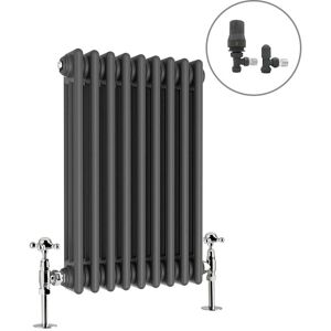 NRG - Traditional Radiator Anthracite Cast Iron Style Rads with Angled Thermostatic Valves Horizontal 3 Column 600x427mm NRG - Traditional Radiator Anthracite Cast Iron Style Rads with Angled Thermostatic Valves Horizontal 3 Column 600x427mm