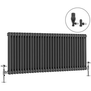 NRG - Traditional Radiator Anthracite Cast Iron Style Rads with Angled Thermostatic Valves Horizontal 2 Column 600x1460mm NRG - Traditional Radiator Anthracite Cast Iron Style Rads with Angled Thermostatic Valves Horizontal 2 Column 600x1460mm