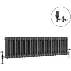 NRG Traditional Radiator Anthracite Cast Iron Style Rads with Angled Thermostatic Valves Horizontal 2 Column 300x1190mm NRG Traditional Radiator Anthracite Cast Iron Style Rads with Angled Thermostatic Valves Horizontal 2 Column 300x1190mm