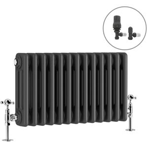 NRG - Traditional Radiator Anthracite Cast Iron Style Rads with Angled Thermostatic Valves Horizontal 3 Column 300x607mm NRG - Traditional Radiator Anthracite Cast Iron Style Rads with Angled Thermostatic Valves Horizontal 3 Column 300x607mm