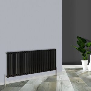 Warmehaus - 600x1416mm Horizontal Black Single Oval Panel Radiator Warmehaus - 600x1416mm Horizontal Black Single Oval Panel Radiator