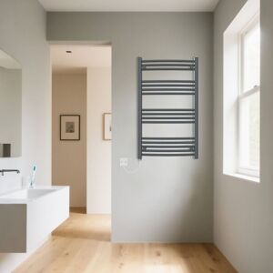 WARMEHAUS Curved Anthracite Electric Heated Towel Rail Manual 1000x600mm WARMEHAUS Curved Anthracite Electric Heated Towel Rail Manual 1000x600mm