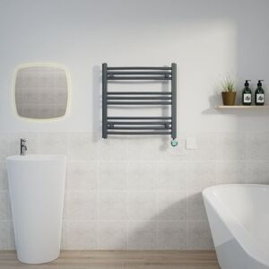 Warmehaus - Curved Towel Rail Thermostatic Timer Grey/Chrome 600x600mm 400W Warmehaus - Curved Towel Rail Thermostatic Timer Grey/Chrome 600x600mm 400W