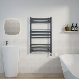 Warmehaus - Curved Towel Rail Thermostatic Timer Grey/Chrome 1000x600mm 600W Warmehaus - Curved Towel Rail Thermostatic Timer Grey/Chrome 1000x600mm 600W