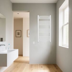 Warmehaus - Curved White Electric Heated Towel Rail Manual 1000x500mm 500W Warmehaus - Curved White Electric Heated Towel Rail Manual 1000x500mm 500W