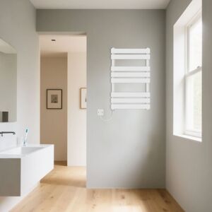 Warmehaus - Electric Flat Panel Heated Towel Rail White 800x500mm - 500W Warmehaus - Electric Flat Panel Heated Towel Rail White 800x500mm - 500W