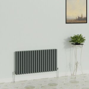 Warmehaus - Horizontal Oval Double Anthracite Radiator 600x1180mm Warmehaus - Horizontal Oval Double Anthracite Radiator 600x1180mm