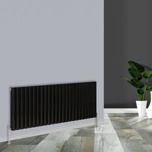 Warmehaus - Modern Black Horizontal Double Oval Panel Radiator 600x1416mm Warmehaus - Modern Black Horizontal Double Oval Panel Radiator 600x1416mm