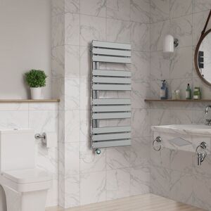WARMEHAUS Electric Towel Rail Flat Thermostatic Chrome 1126x500mm WARMEHAUS Electric Towel Rail Flat Thermostatic Chrome 1126x500mm