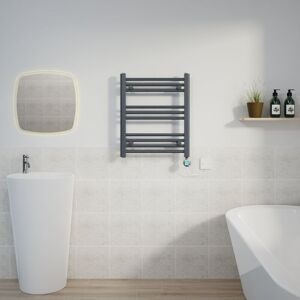 Warmehaus - Thermostatic Towel Rail Straight Timer Grey/Chrome 600x500mm Warmehaus - Thermostatic Towel Rail Straight Timer Grey/Chrome 600x500mm