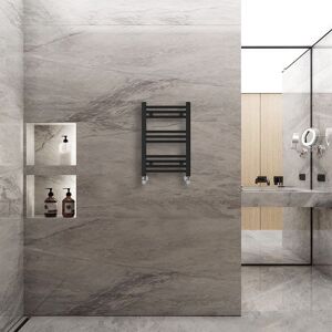 Straight Heated Towel Rail Warmer Black 600x400mm - Warmehaus Straight Heated Towel Rail Warmer Black 600x400mm - Warmehaus