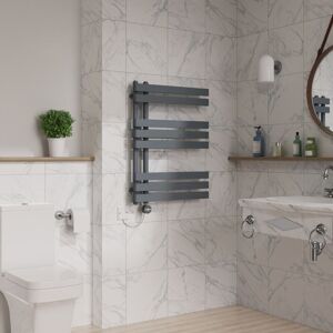WARMEHAUS Touch Screen Electric D Tube Towel Rail 800x600mm Sand Grey WARMEHAUS Touch Screen Electric D Tube Towel Rail 800x600mm Sand Grey