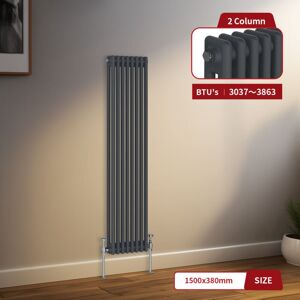 Warmehaus - Traditional Radiator 2 Column Anthracite Central Heating 1500 x 380mm Warmehaus - Traditional Radiator 2 Column Anthracite Central Heating 1500 x 380mm