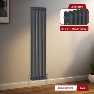 Warmehaus - Traditional Radiator 2 Column Anthracite Central Heating 1800 x 470mm Warmehaus - Traditional Radiator 2 Column Anthracite Central Heating 1800 x 470mm