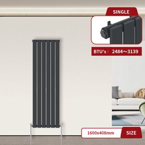 Warmehaus - Flat Radiator Anthracite Vertical 1600 x 408mm Single Warmehaus - Flat Radiator Anthracite Vertical 1600 x 408mm Single
