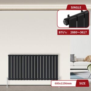 Warmehaus - Flat Panel Radiator Black Horizontal 600 x 1156mm Single Column Warmehaus - Flat Panel Radiator Black Horizontal 600 x 1156mm Single Column