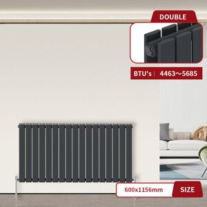 Warmehaus - Flat Radiator Anthracite Horizontal 600 x 1156mm Double Warmehaus - Flat Radiator Anthracite Horizontal 600 x 1156mm Double
