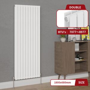 Warmehaus - White Double Column Flat Panel Vertical Radiator 1800x680mm Warmehaus - White Double Column Flat Panel Vertical Radiator 1800x680mm