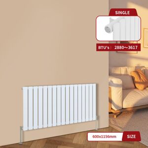 Warmehaus - White Central Heating Radiator Flat Panel Horizontal Single 600x1156mm Warmehaus - White Central Heating Radiator Flat Panel Horizontal Single 600x1156mm