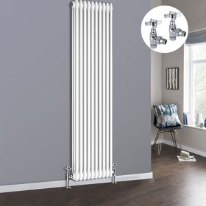 NRG White 3 Column Traditional Cast Iron Style Radiator with Chrome Angled Cross Head Manual Valves Vertical 1800x472mm NRG White 3 Column Traditional Cast Iron Style Radiator with Chrome Angled Cross Head Manual Valves Vertical 1800x472mm