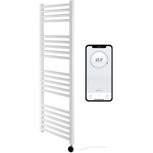 MANISSA White Electric Smart WiFi Controlled Heated Towel Rail 500mm W x 1200mm H Flat 7 Day Programmable Timer App Compatibility Chrome Element MANISSA White Electric Smart WiFi Controlled Heated Towel Rail 500mm W x 1200mm H Flat 7 Day Programmable Timer App Compatibility Chrome Element
