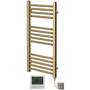 Greenedhouse - York Flat Brushed Brass Electric Towel Rail 400mm Wide x 800mm High + 7 Day Timer/Thermostat Greenedhouse - York Flat Brushed Brass Electric Towel Rail 400mm Wide x 800mm High + 7 Day Timer/Thermostat