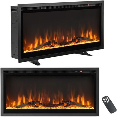 COSTWAY 36 Inch Electric c Wall-Mounted Recessed Freestanding Fireplace COSTWAY 36 Inch Electric c Wall-Mounted Recessed Freestanding Fireplace