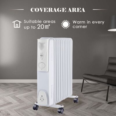 NRG - Electric Oil Filled Radiator 11 Fin 2500W Portable Heater Thermostat White NRG - Electric Oil Filled Radiator 11 Fin 2500W Portable Heater Thermostat White