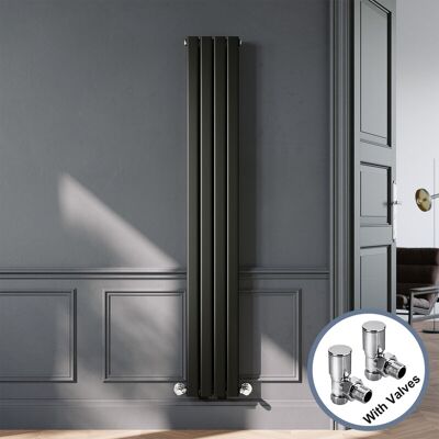 Elegant - Designer Black Vertical Radiator 1800 x 272mm Double Panel Flat Panel Rads with Chrome Angled Radiator Valves Elegant - Designer Black Vertical Radiator 1800 x 272mm Double Panel Flat Panel Rads with Chrome Angled Radiator Valves