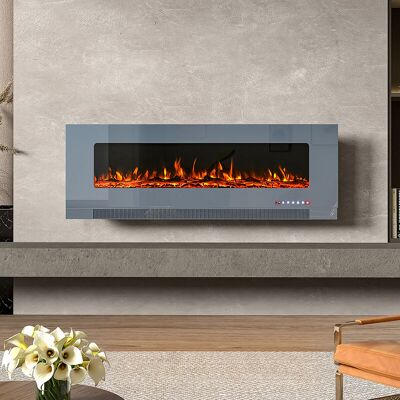 Livingandhome - Grey 50 Inch Wall Mounted led Electric Fireplace with 9 Flame Colours Livingandhome - Grey 50 Inch Wall Mounted led Electric Fireplace with 9 Flame Colours
