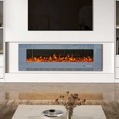 Livingandhome - Grey 60 Inch Wall Mounted led Electric Fireplace with 9 Flame Colours Livingandhome - Grey 60 Inch Wall Mounted led Electric Fireplace with 9 Flame Colours