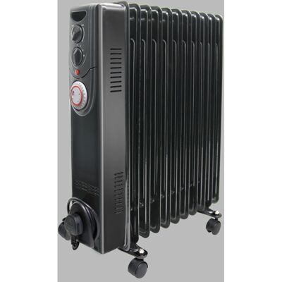 NRG - Oil Filled Radiator 2500W 11 Fin Portable Electric Heater with Timer Gloss Black NRG - Oil Filled Radiator 2500W 11 Fin Portable Electric Heater with Timer Gloss Black