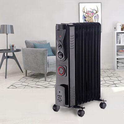 NRG - Oil Filled Radiator Portable Electric Heater Thermostat 9 Fin 2000W With Timer Black NRG - Oil Filled Radiator Portable Electric Heater Thermostat 9 Fin 2000W With Timer Black
